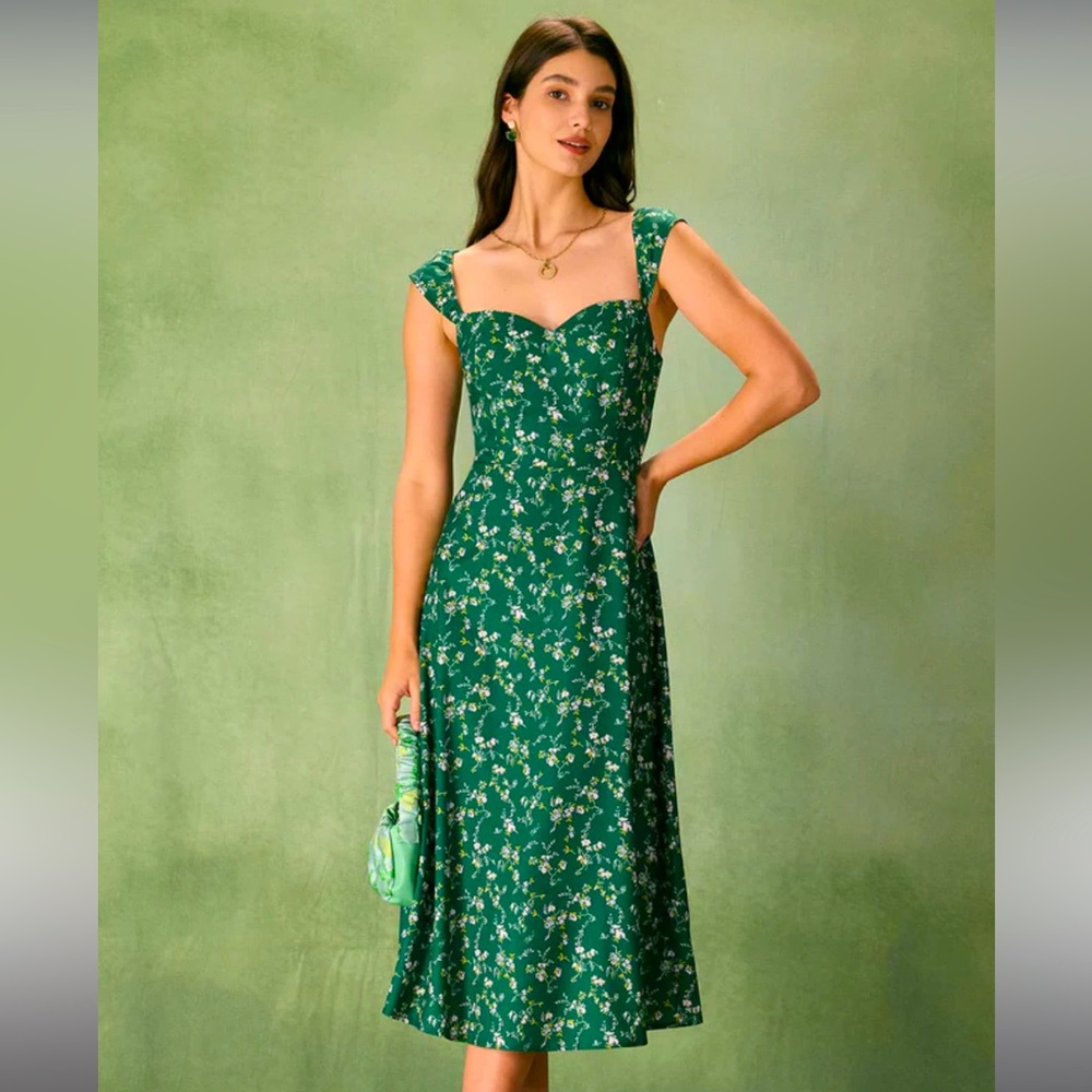 Rihoas green Floral Midi Dress - Picture 2 of 5